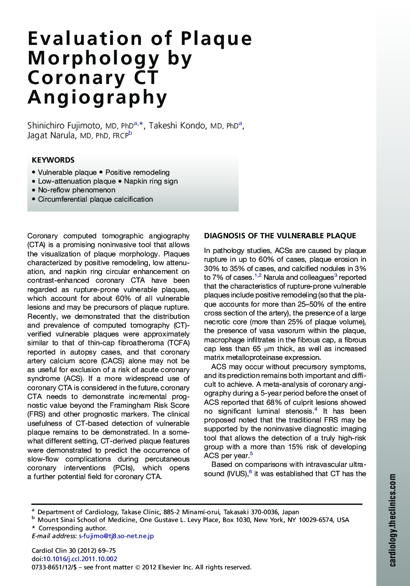 Evaluation of Plaque Morphology by Coronary CT Angiography