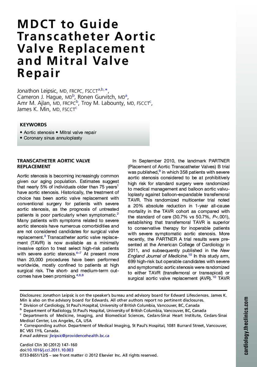 MDCT to Guide Transcatheter Aortic Valve Replacement and Mitral Valve Repair