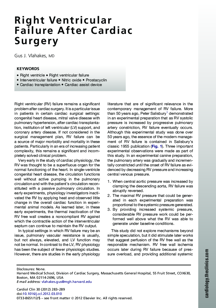 Right Ventricular Failure After Cardiac Surgery