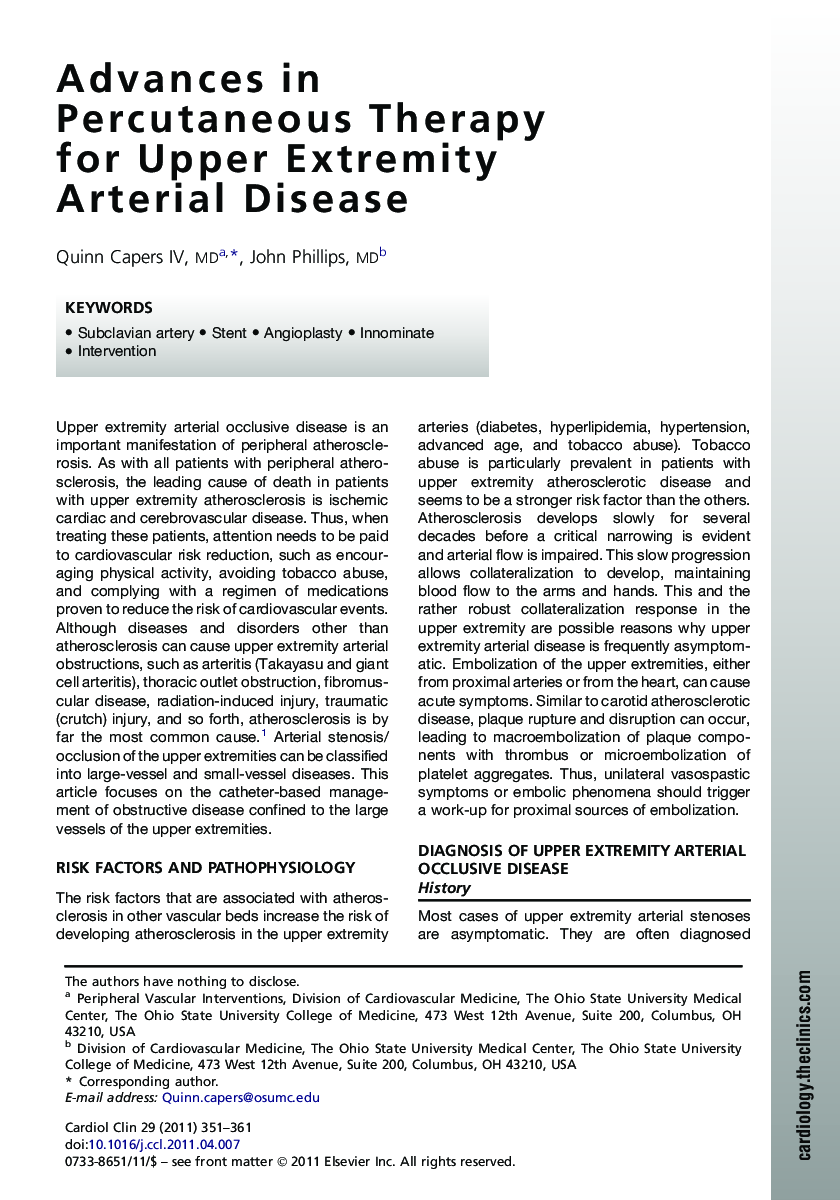 Advances in Percutaneous Therapy for Upper Extremity Arterial Disease