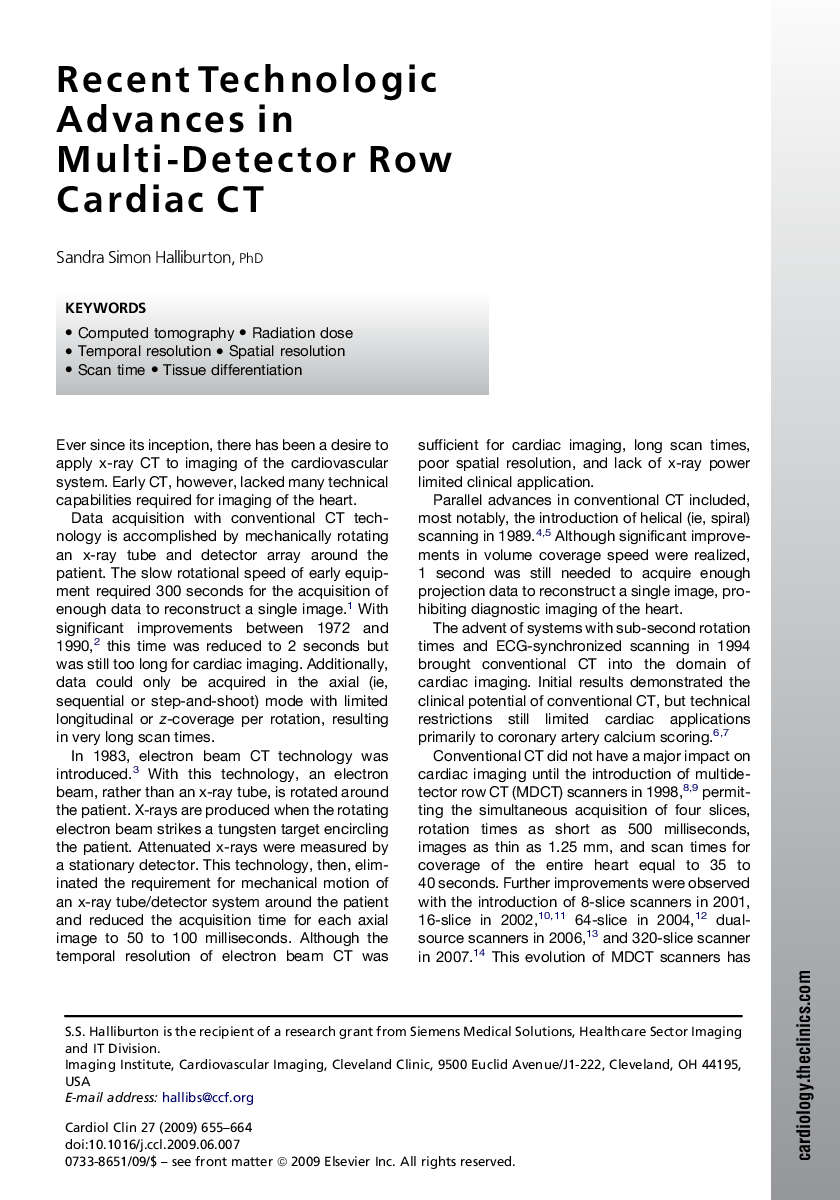 Recent Technologic Advances in Multi-Detector Row Cardiac CT