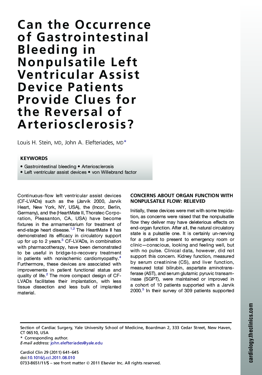 Can the Occurrence of Gastrointestinal Bleeding in Nonpulsatile Left Ventricular Assist Device Patients Provide Clues for the Reversal of Arteriosclerosis?