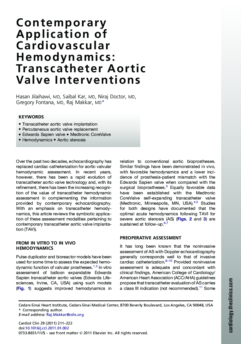 Contemporary Application of Cardiovascular Hemodynamics: Transcatheter Aortic Valve Interventions