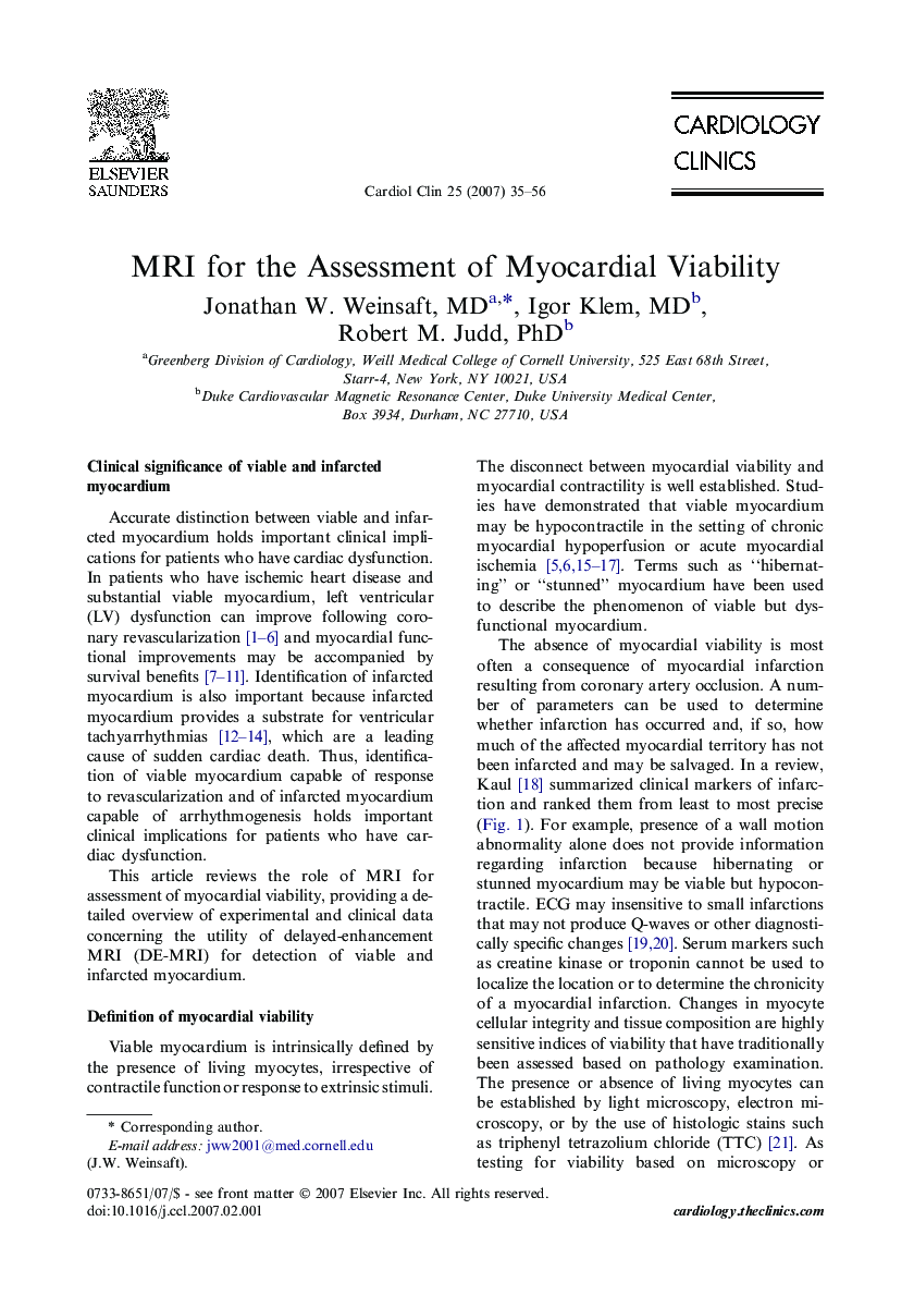 MRI for the Assessment of Myocardial Viability