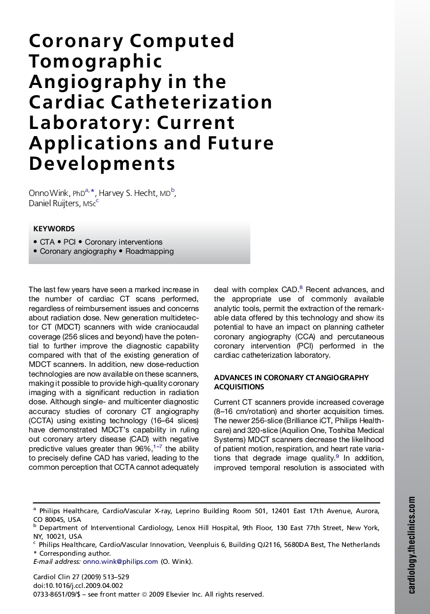 Coronary Computed Tomographic Angiography in the Cardiac Catheterization Laboratory: Current Applications and Future Developments