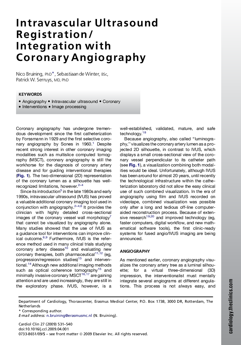 Intravascular Ultrasound Registration/Integration with Coronary Angiography