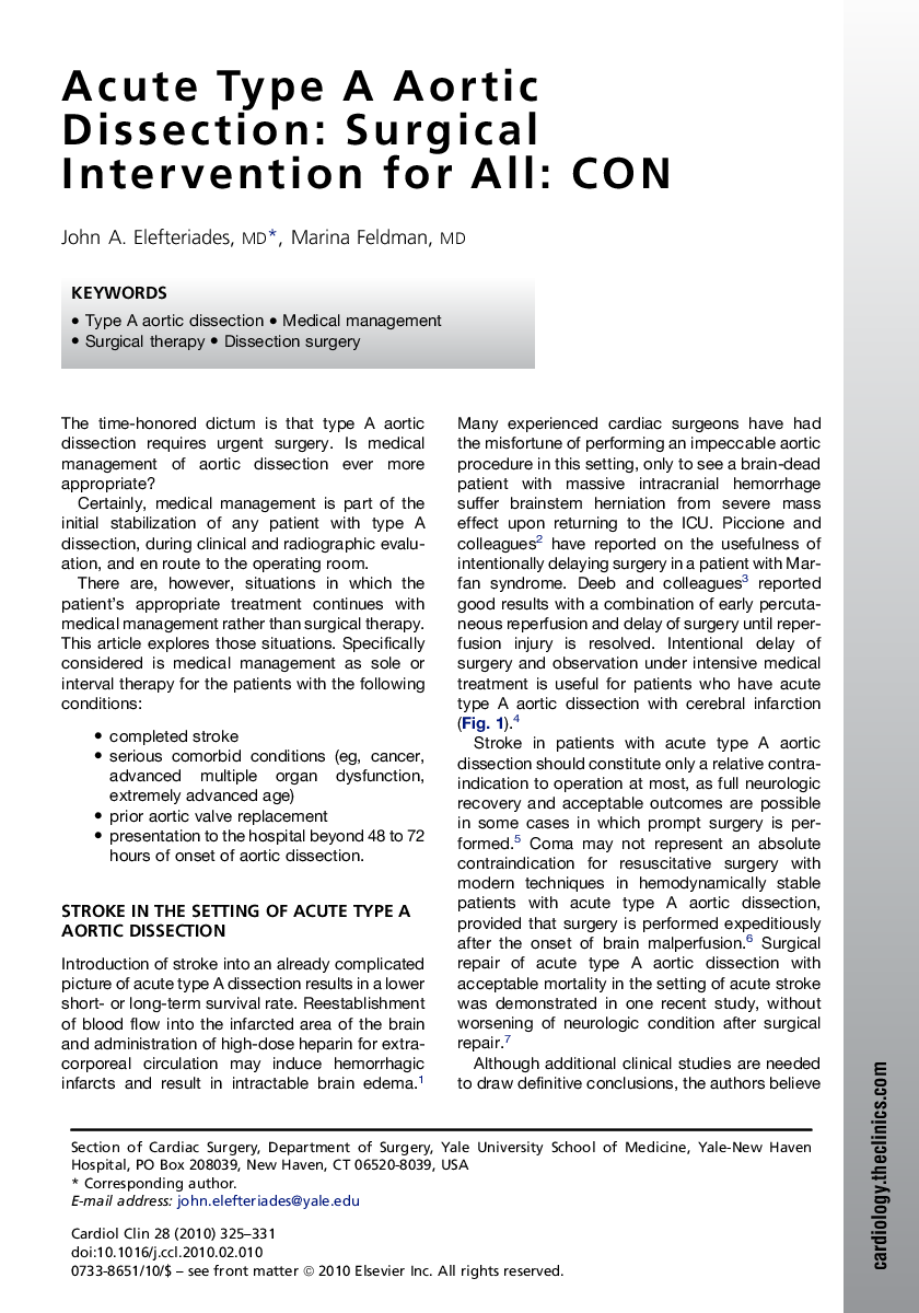 Acute Type A Aortic Dissection: Surgical Intervention for All: CON
