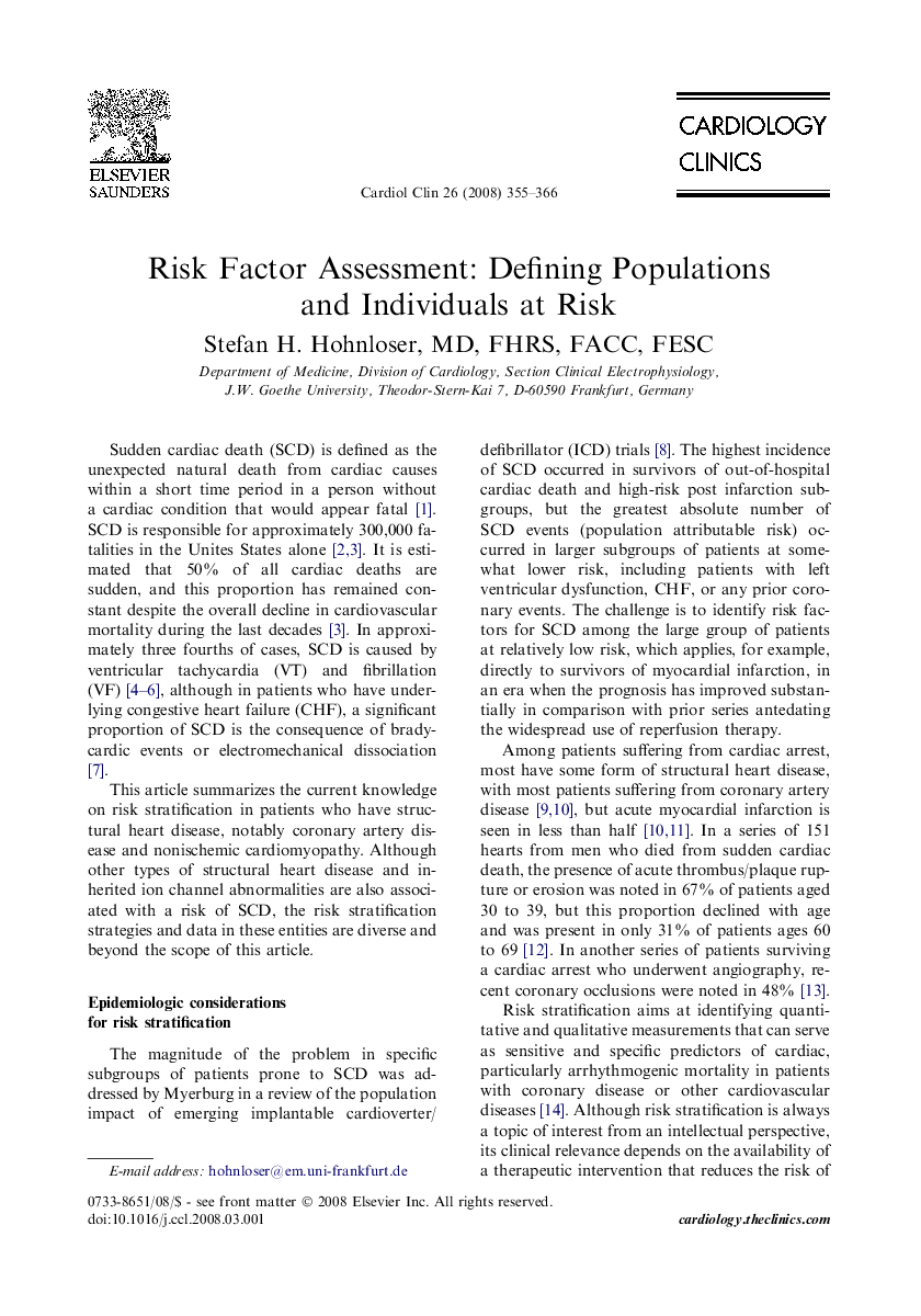 Risk Factor Assessment: Defining Populations and Individuals at Risk