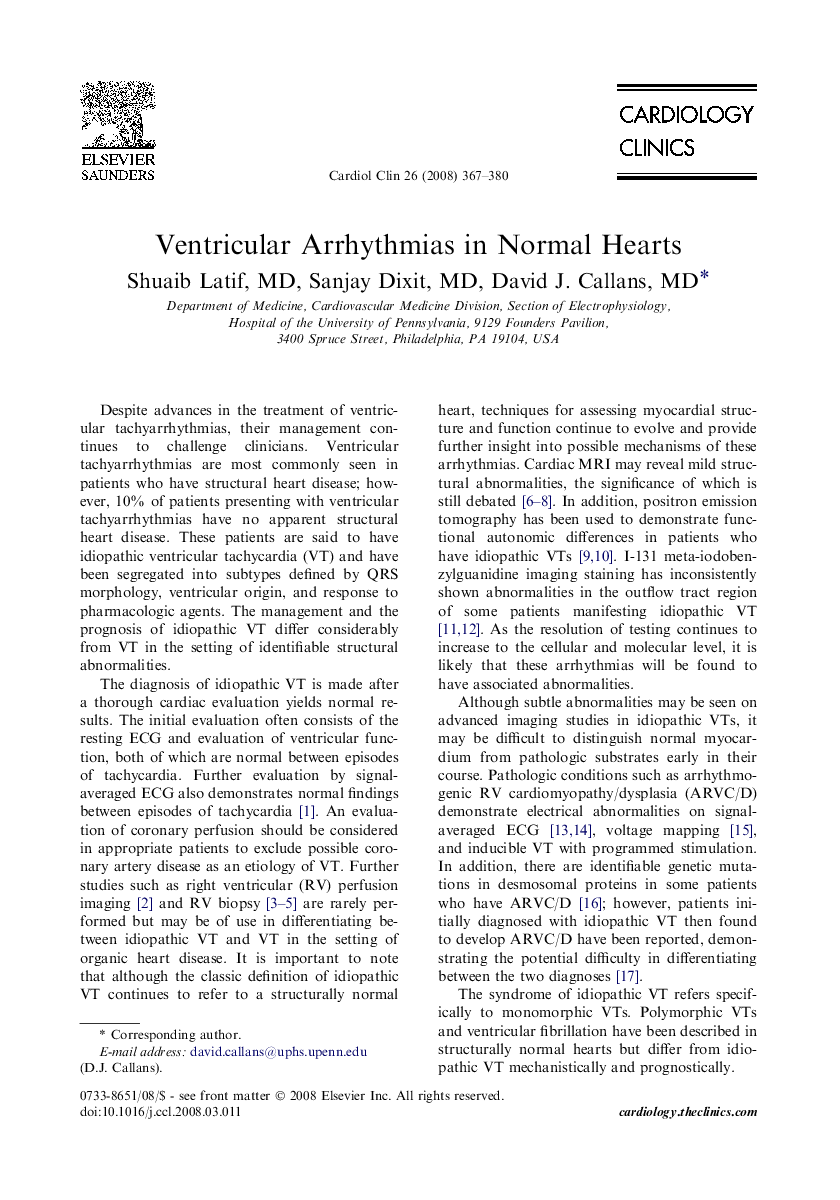 Ventricular Arrhythmias in Normal Hearts