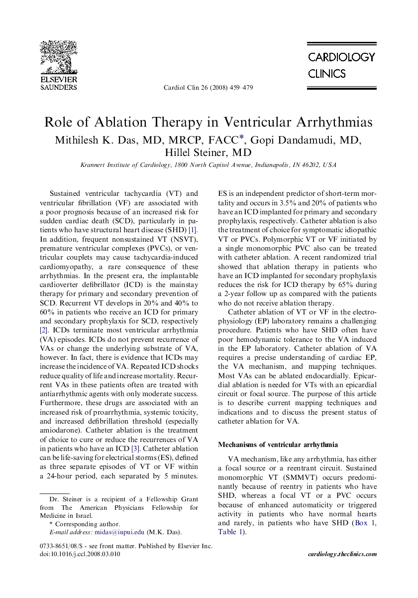 Role of Ablation Therapy in Ventricular Arrhythmias