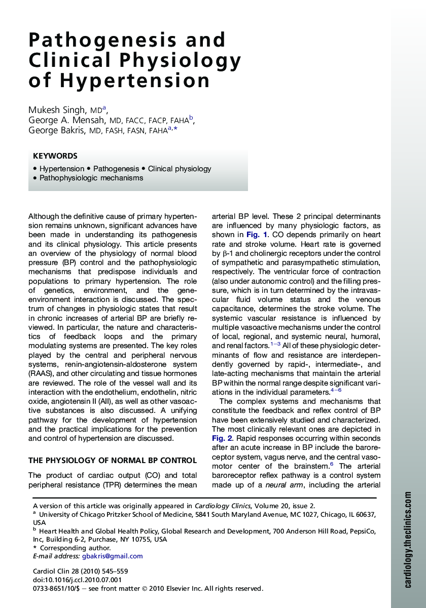 Pathogenesis and Clinical Physiology of Hypertension