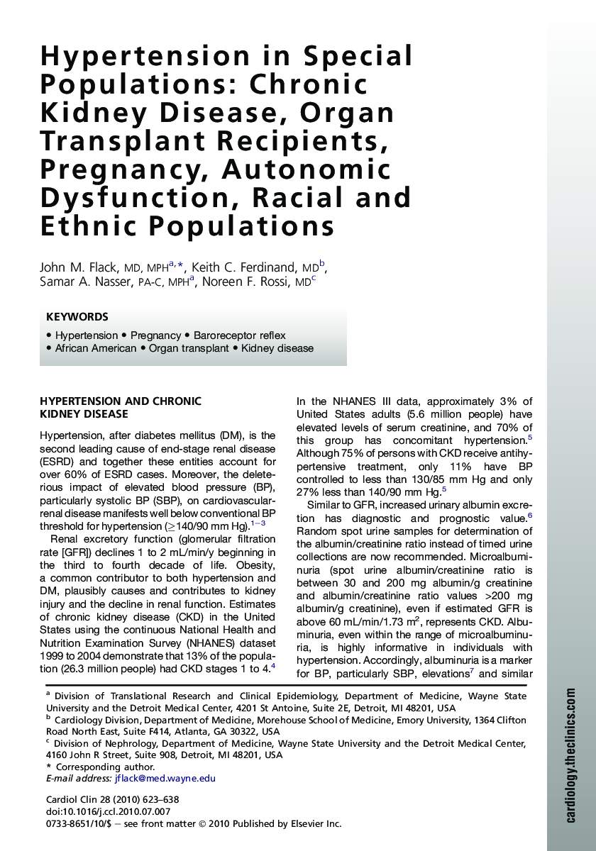 Hypertension in Special Populations: Chronic Kidney Disease, Organ Transplant Recipients, Pregnancy, Autonomic Dysfunction, Racial and Ethnic Populations