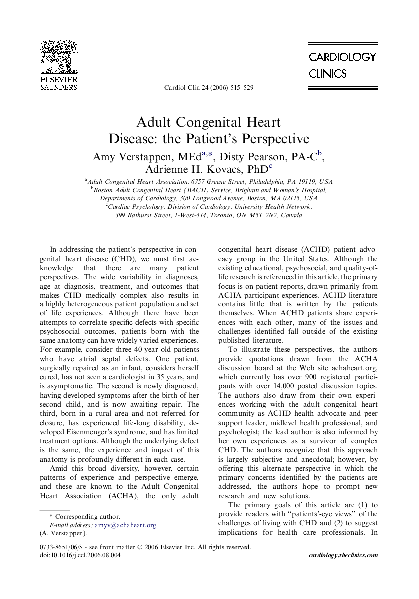 Adult Congenital Heart Disease: the Patient's Perspective