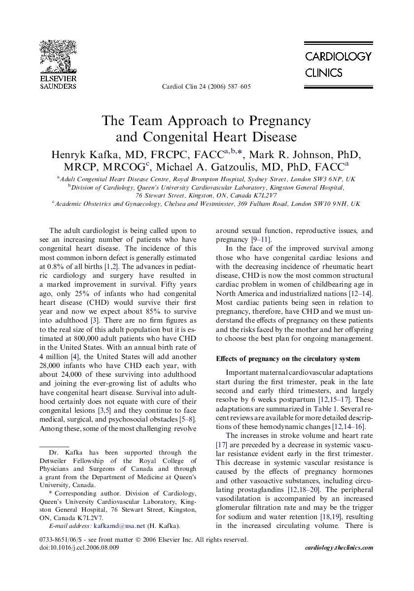 The Team Approach to Pregnancy and Congenital Heart Disease