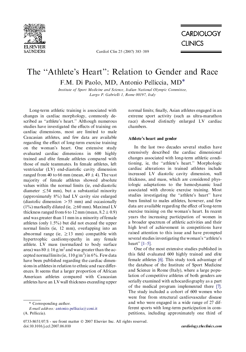 The “Athlete's Heart”: Relation to Gender and Race