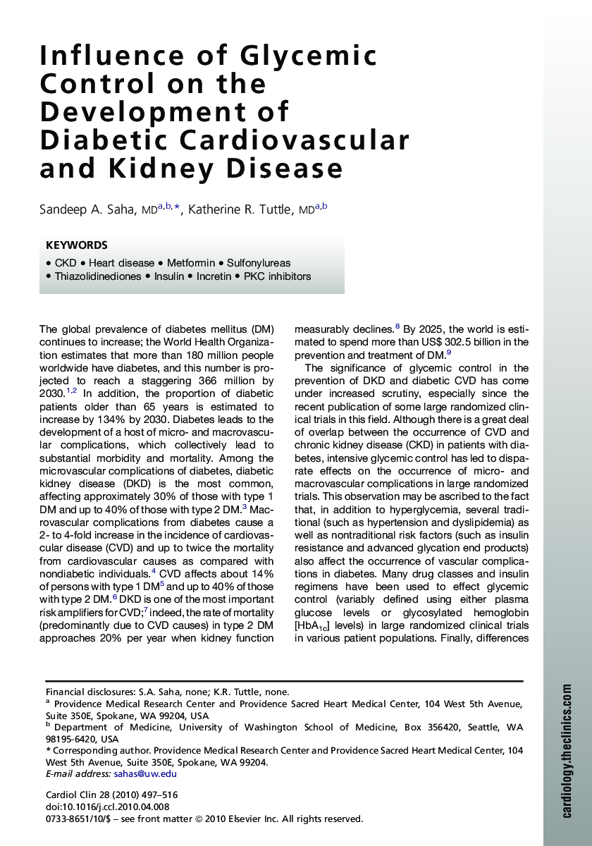 Influence of Glycemic Control on the Development of Diabetic Cardiovascular and Kidney Disease