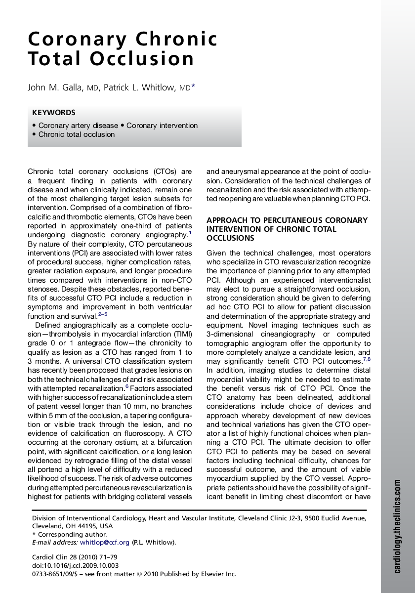 Coronary Chronic Total Occlusion