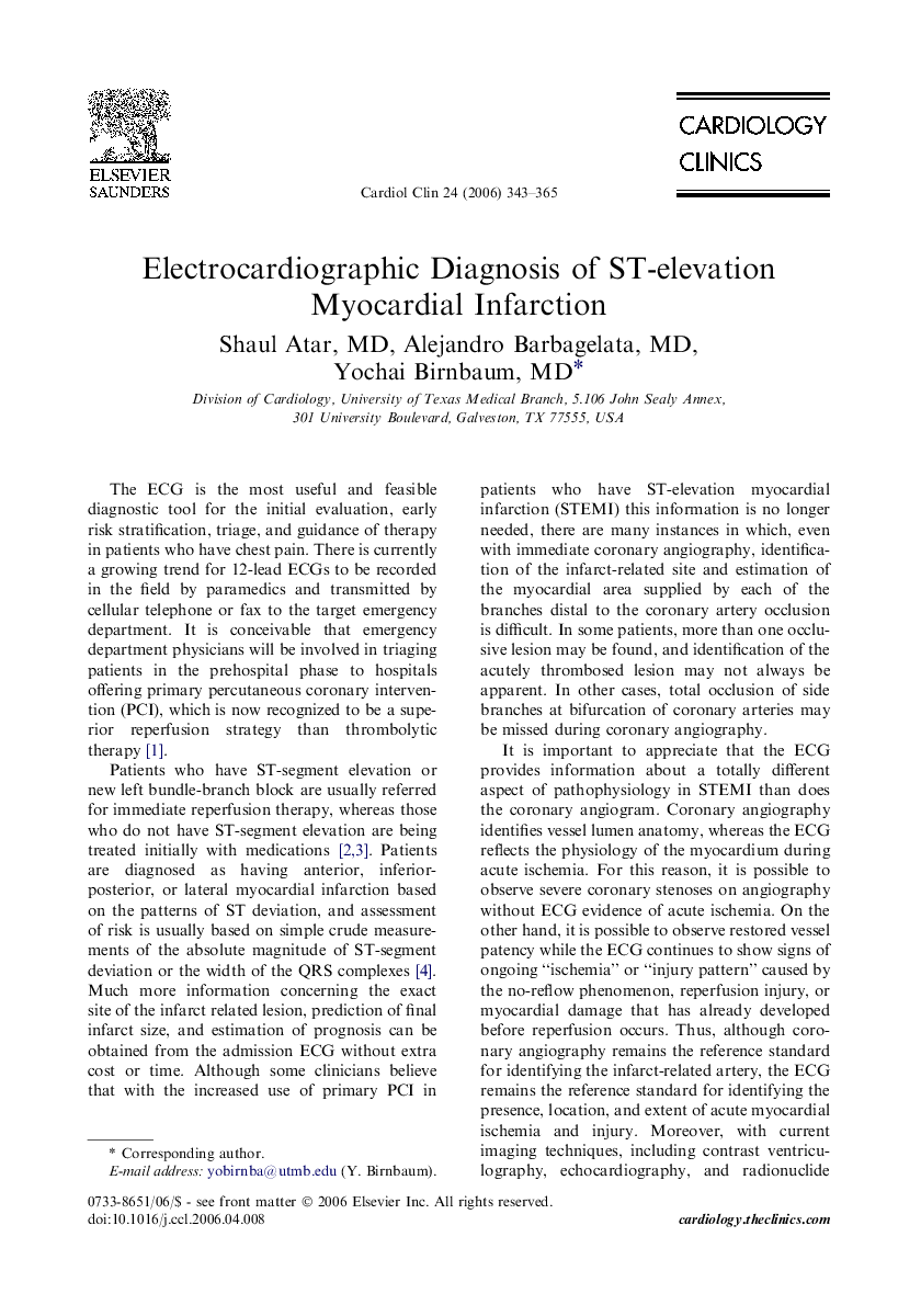 Electrocardiographic Diagnosis of ST-elevation Myocardial Infarction