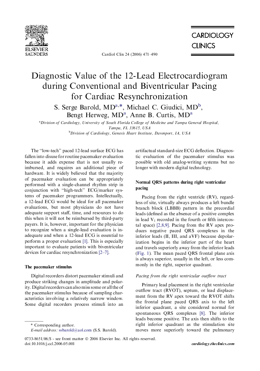 Diagnostic Value of the 12-Lead Electrocardiogram during Conventional and Biventricular Pacing for Cardiac Resynchronization