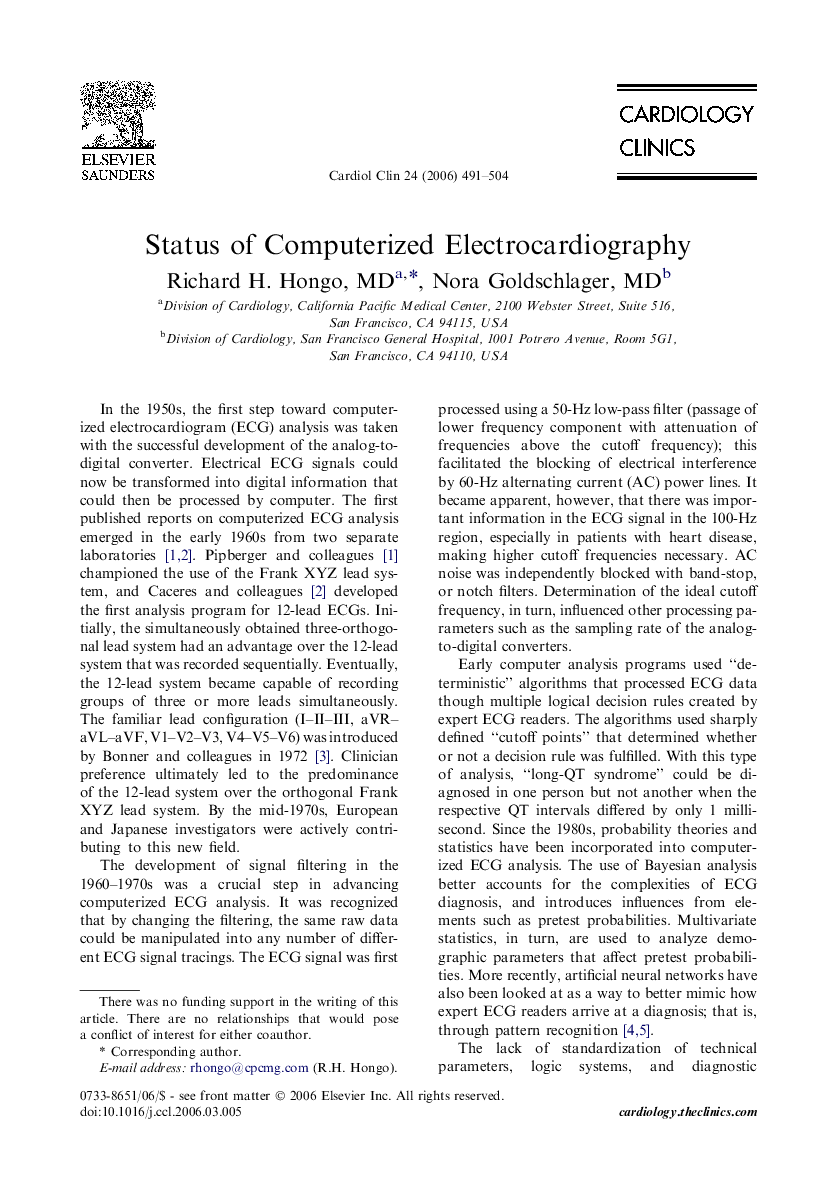 Status of Computerized Electrocardiography