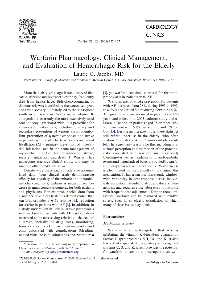 Warfarin Pharmacology, Clinical Management, and Evaluation of Hemorrhagic Risk for the Elderly 