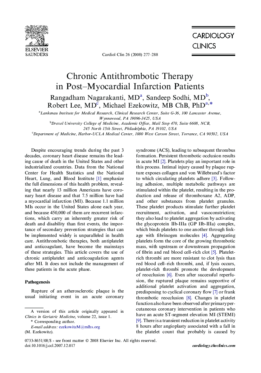 Chronic Antithrombotic Therapy in Post–Myocardial Infarction Patients 