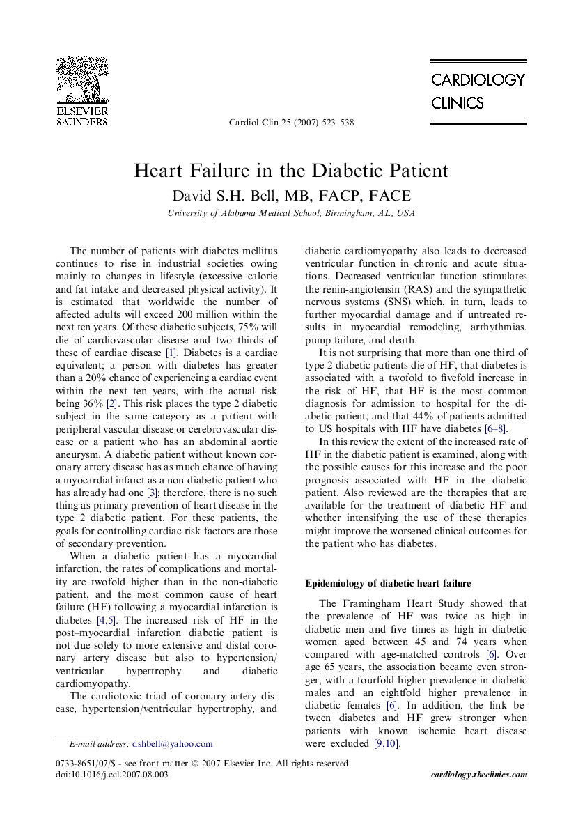 Heart Failure in the Diabetic Patient