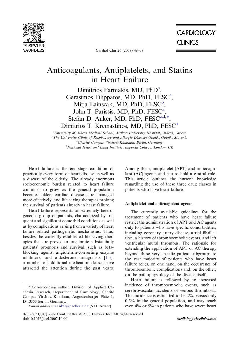 Anticoagulants, Antiplatelets, and Statins in Heart Failure