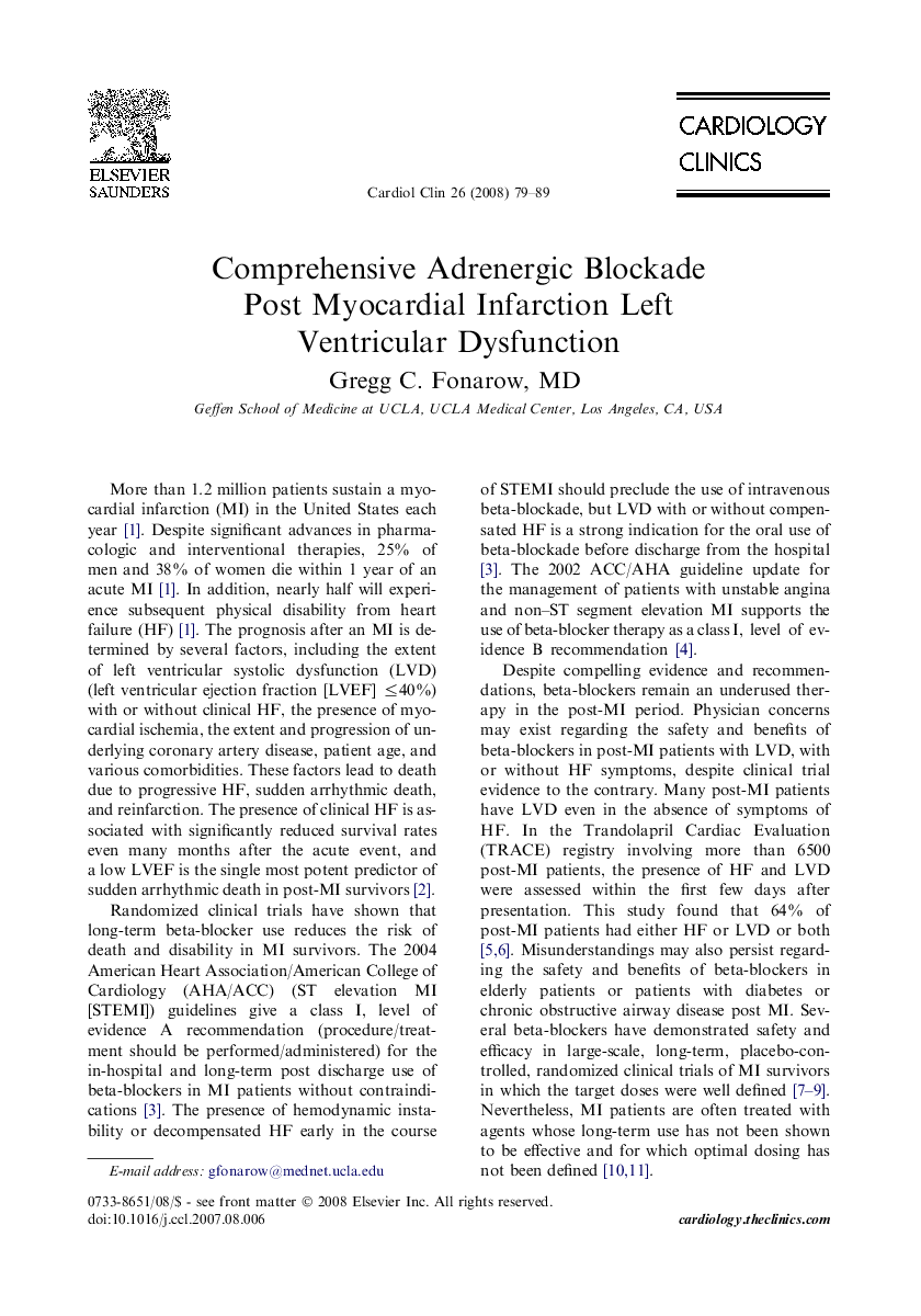 Comprehensive Adrenergic Blockade Post Myocardial Infarction Left Ventricular Dysfunction