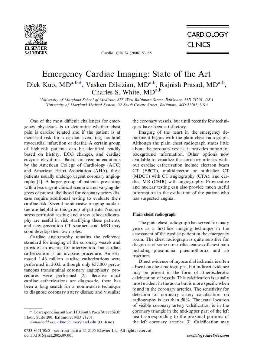 Emergency Cardiac Imaging: State of the Art