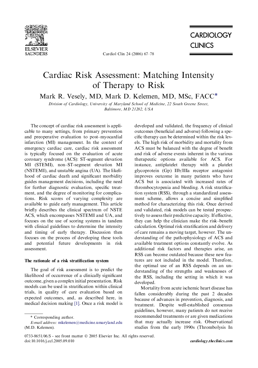 Cardiac Risk Assessment: Matching Intensity of Therapy to Risk