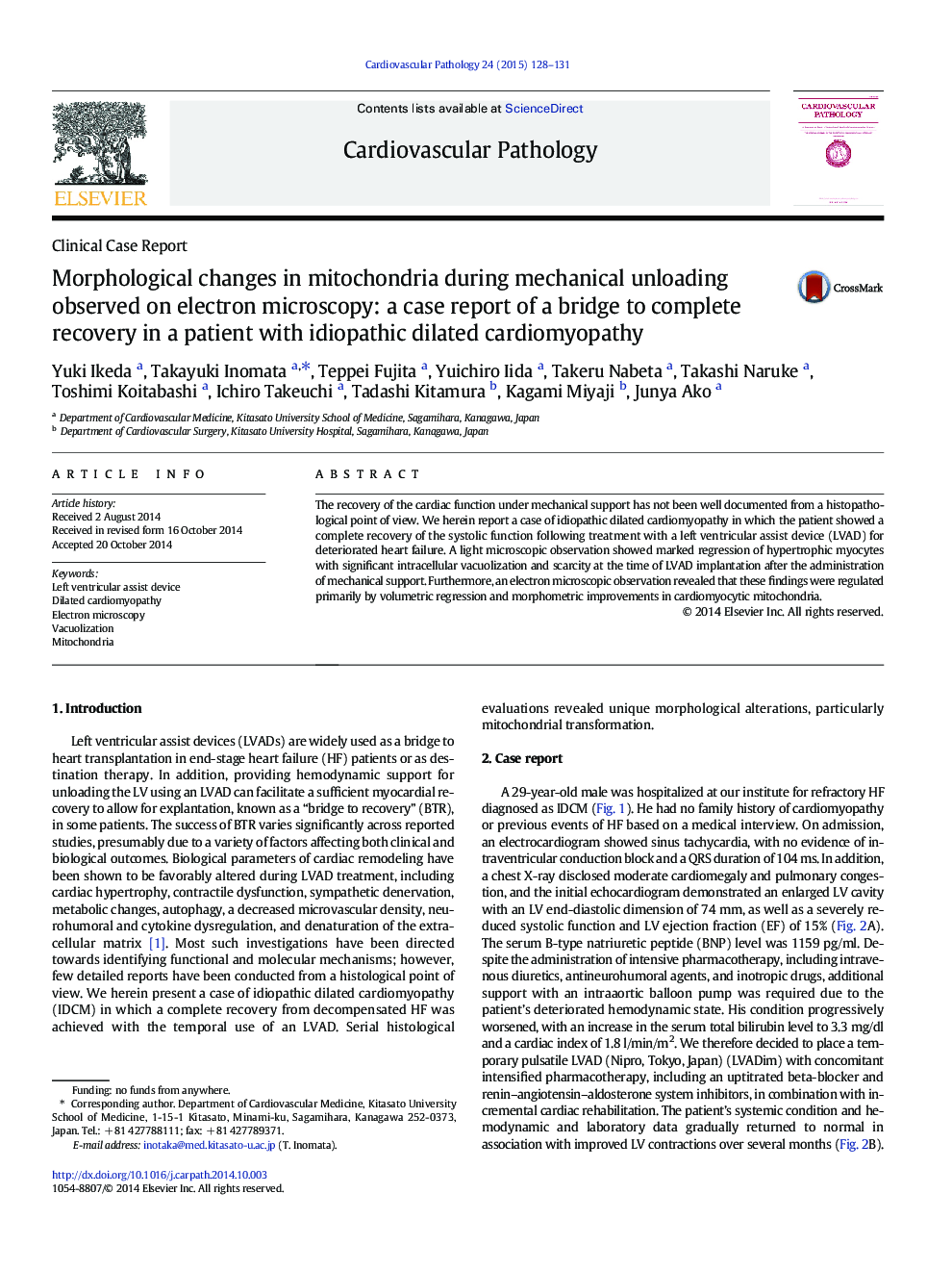 Morphological changes in mitochondria during mechanical unloading observed on electron microscopy: a case report of a bridge to complete recovery in a patient with idiopathic dilated cardiomyopathy 