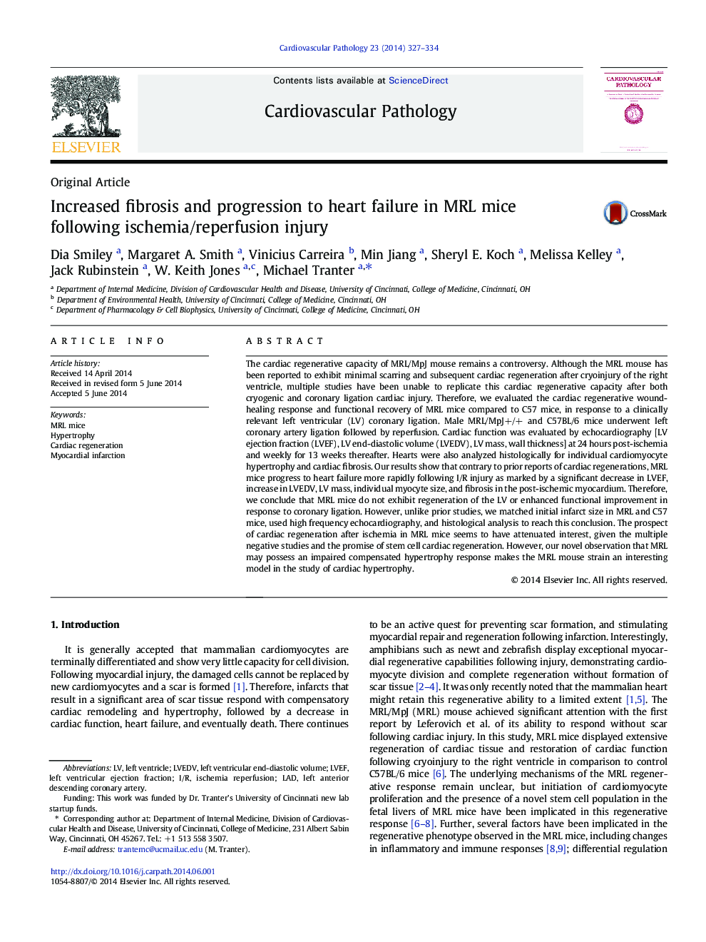 Increased fibrosis and progression to heart failure in MRL mice following ischemia/reperfusion injury 