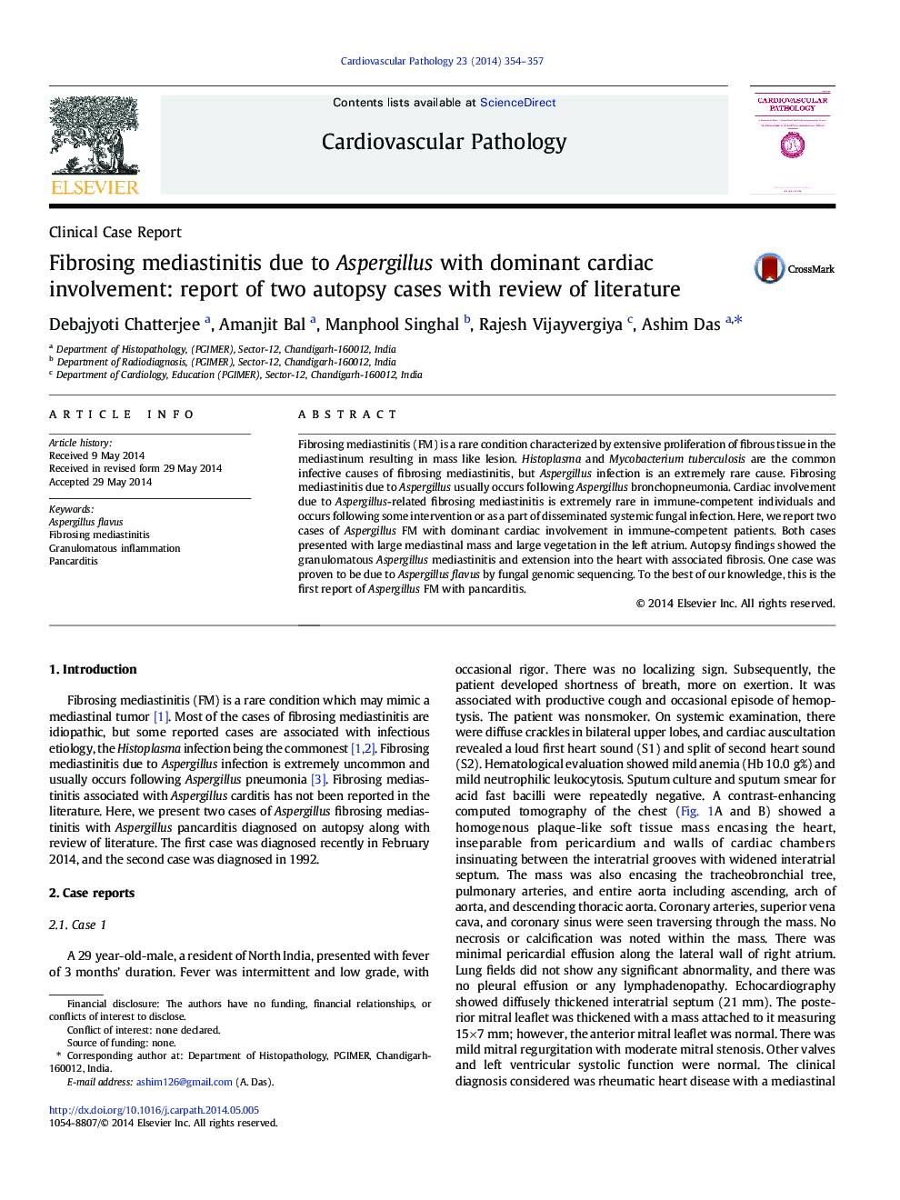 Fibrosing mediastinitis due to Aspergillus with dominant cardiac involvement: report of two autopsy cases with review of literature 