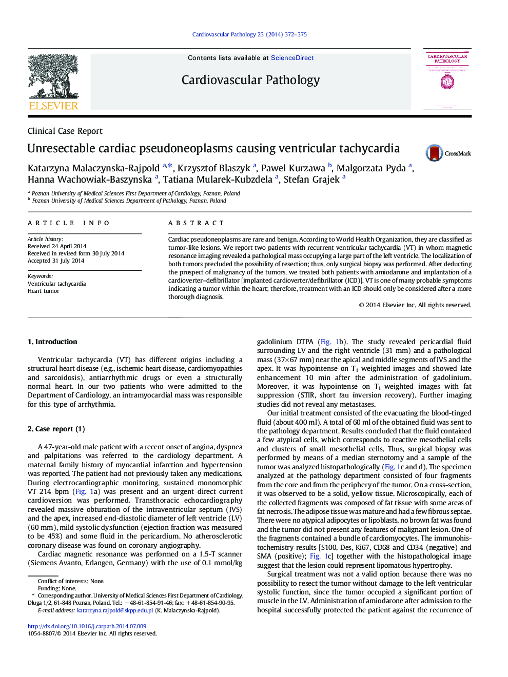 Unresectable cardiac pseudoneoplasms causing ventricular tachycardia 