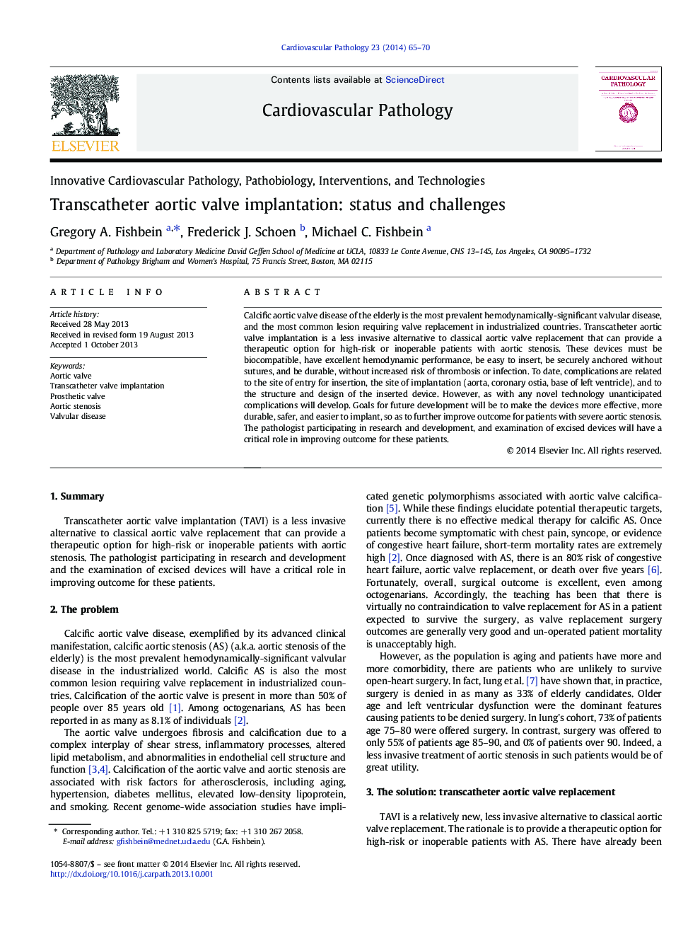 Transcatheter aortic valve implantation: status and challenges