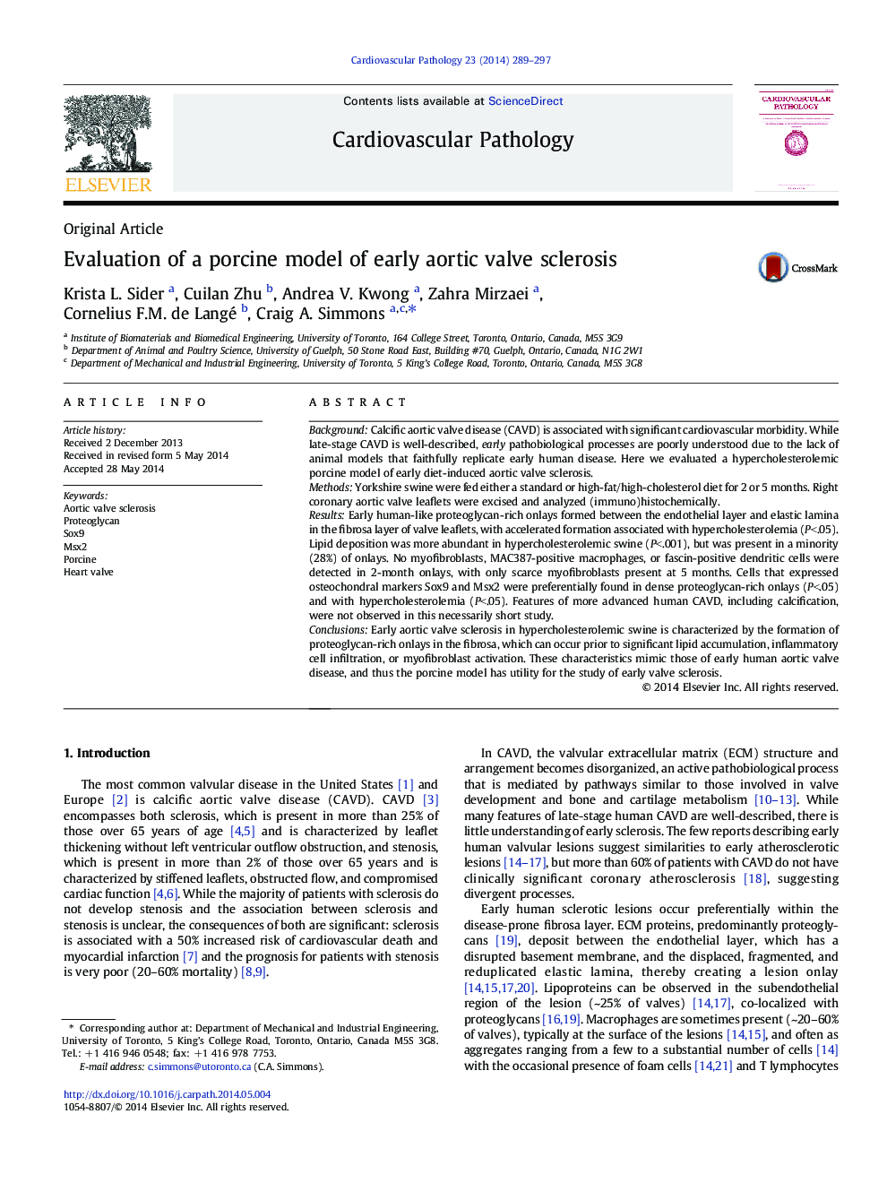 Evaluation of a porcine model of early aortic valve sclerosis