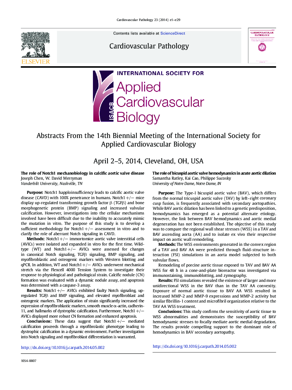 Abstracts From the 14th Biennial Meeting of the International Society for Applied Cardiovascular Biology