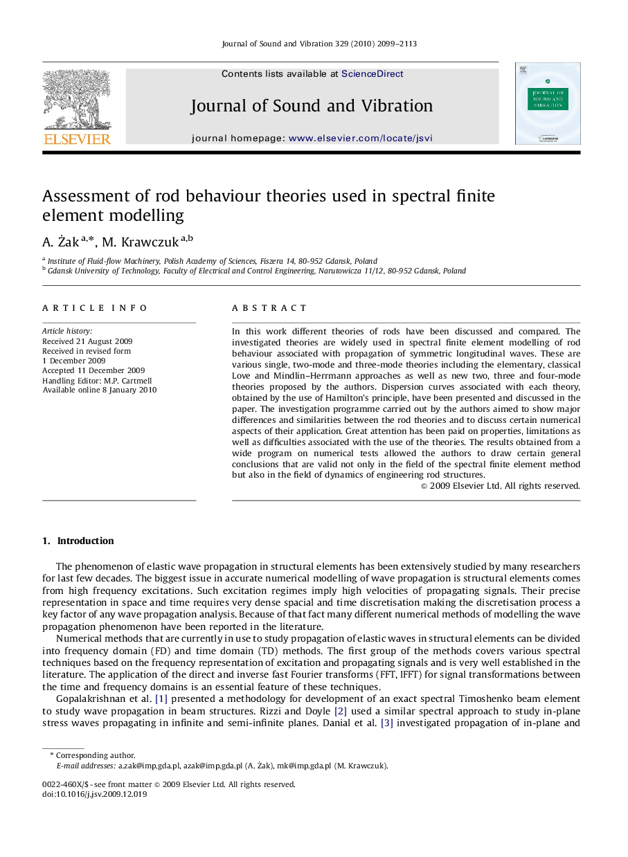 Assessment of rod behaviour theories used in spectral finite element modelling
