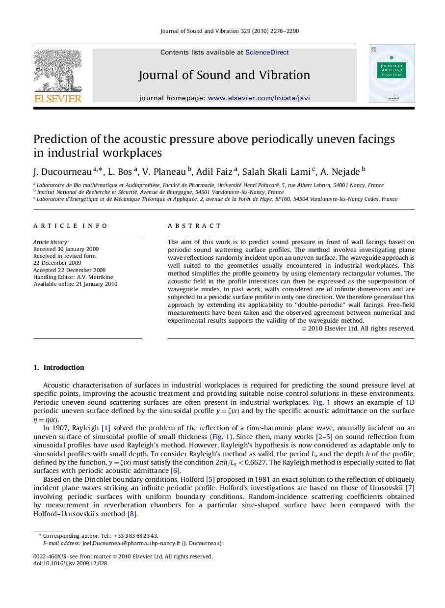 Prediction of the acoustic pressure above periodically uneven facings in industrial workplaces