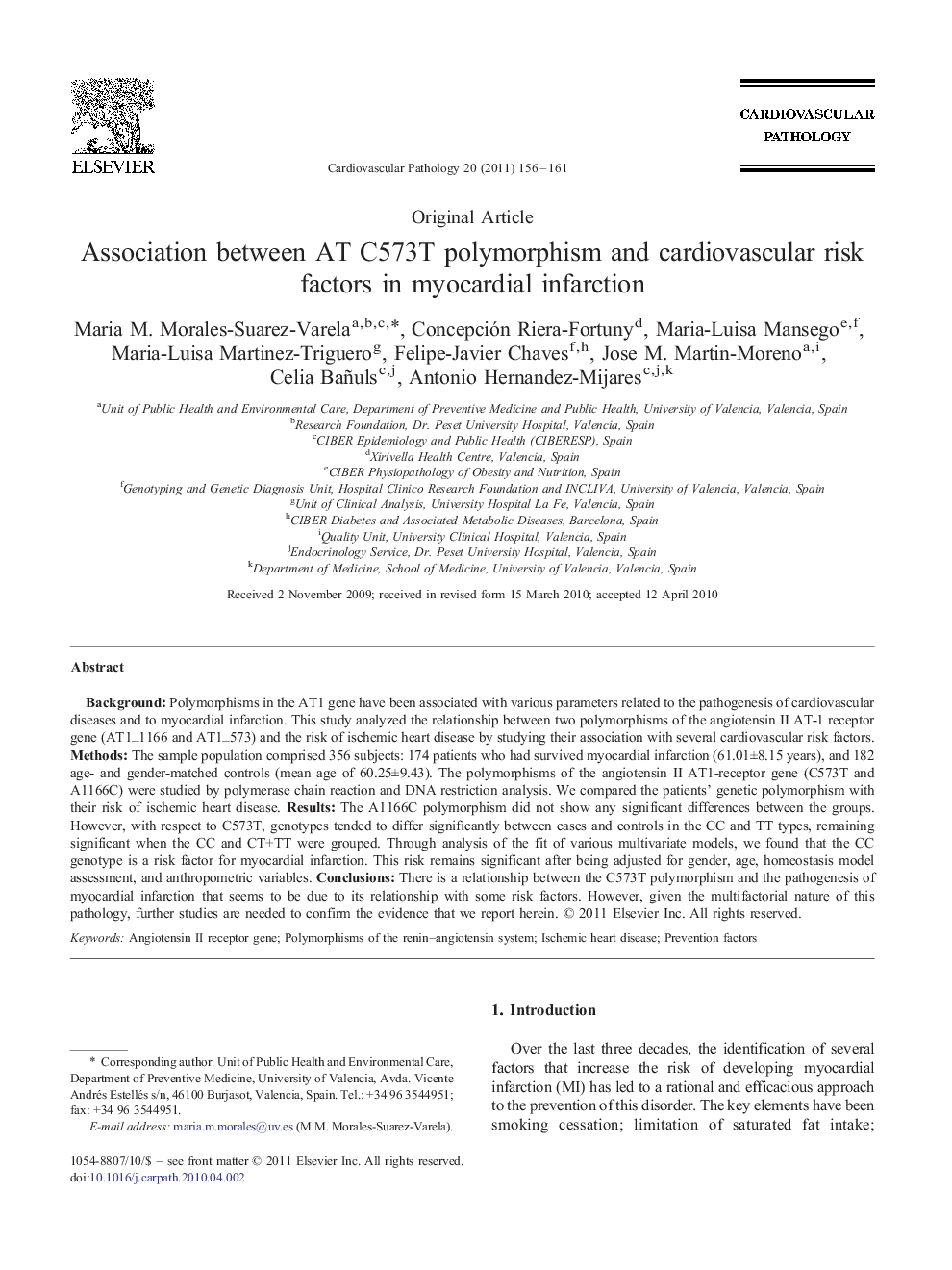 Association between AT C573T polymorphism and cardiovascular risk factors in myocardial infarction