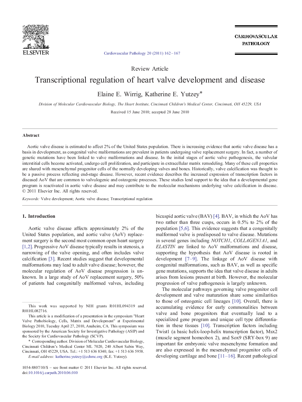 Transcriptional regulation of heart valve development and disease 