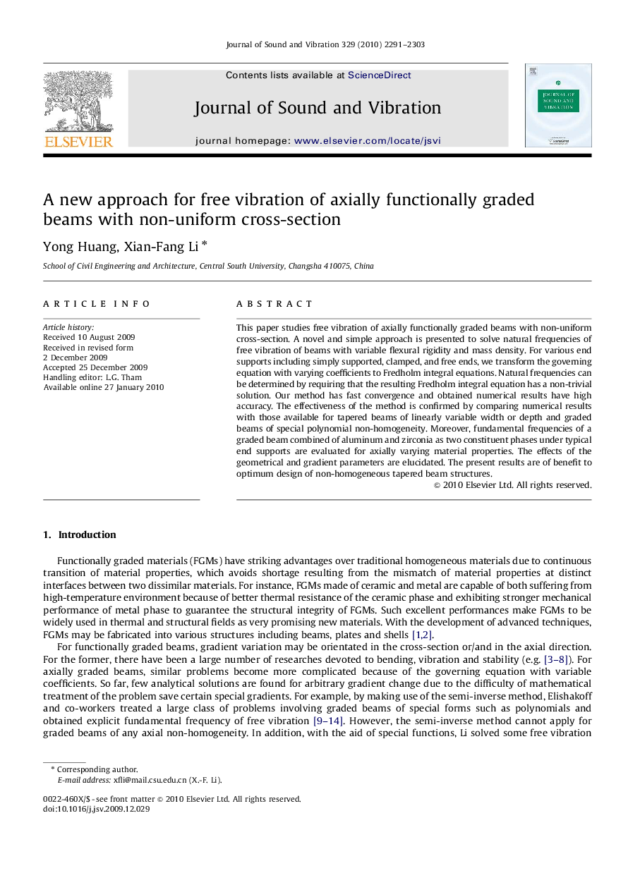 A new approach for free vibration of axially functionally graded beams with non-uniform cross-section
