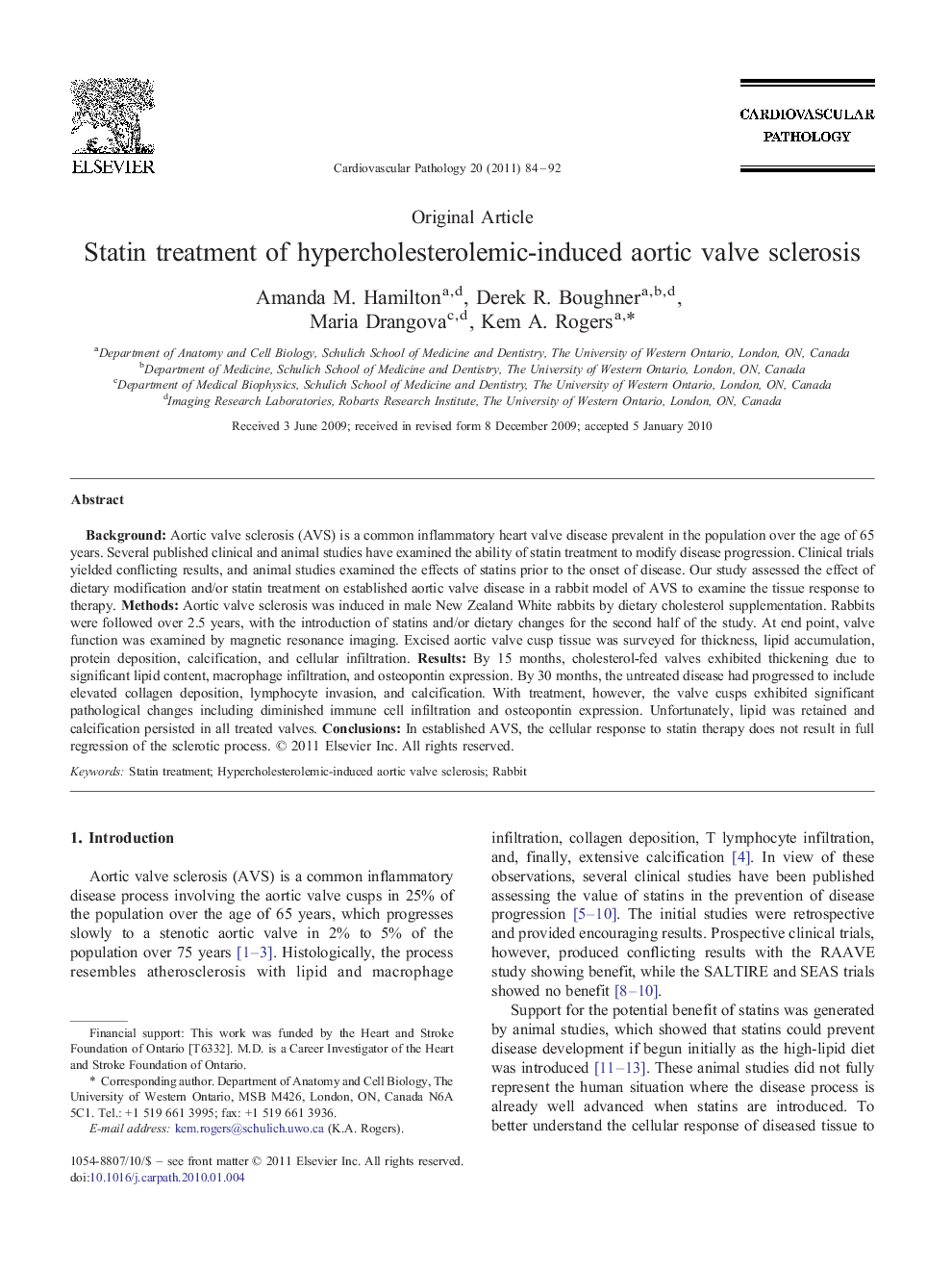 Statin treatment of hypercholesterolemic-induced aortic valve sclerosis 