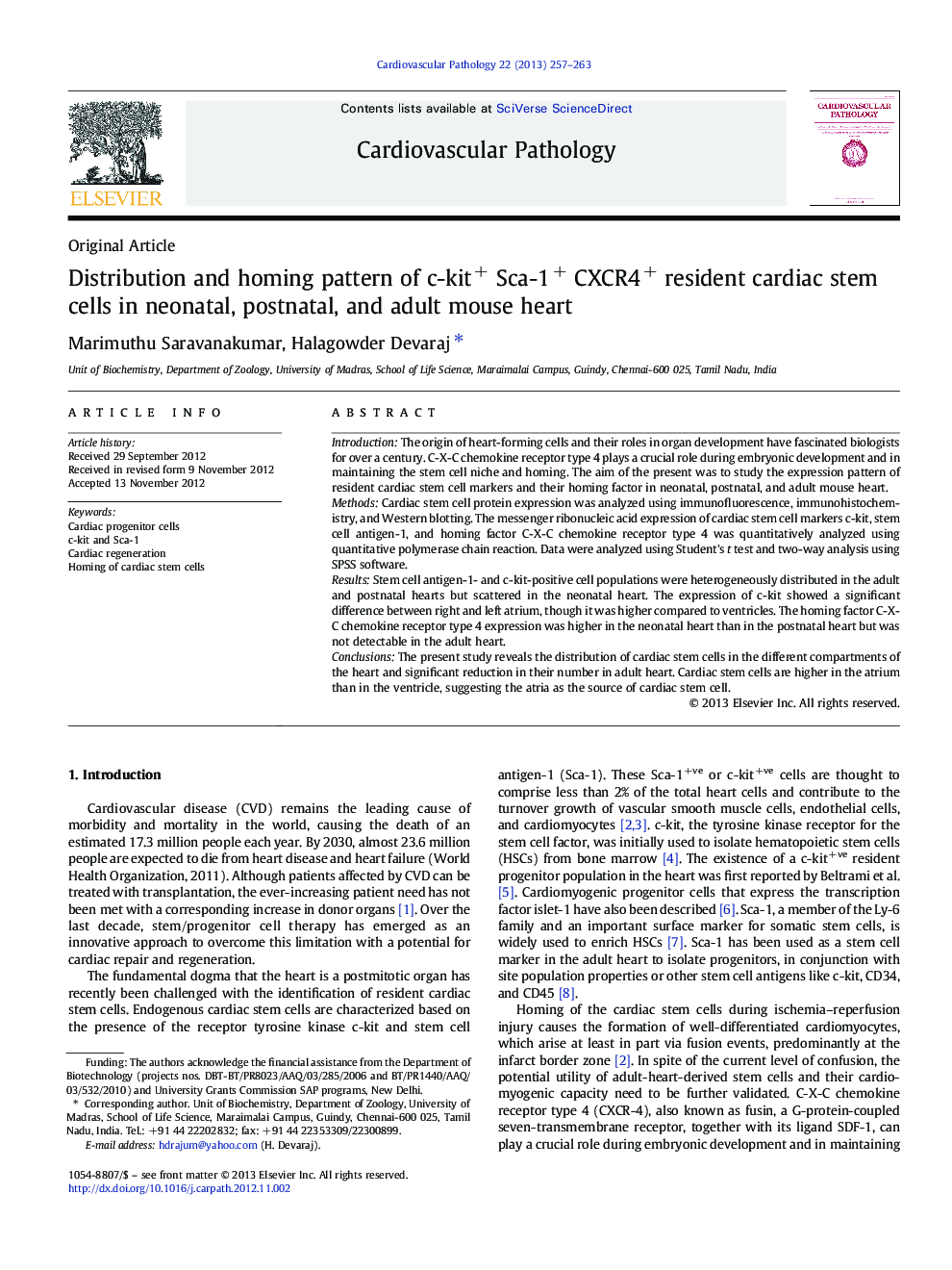 Distribution and homing pattern of c-kit+ Sca-1+ CXCR4+ resident cardiac stem cells in neonatal, postnatal, and adult mouse heart 