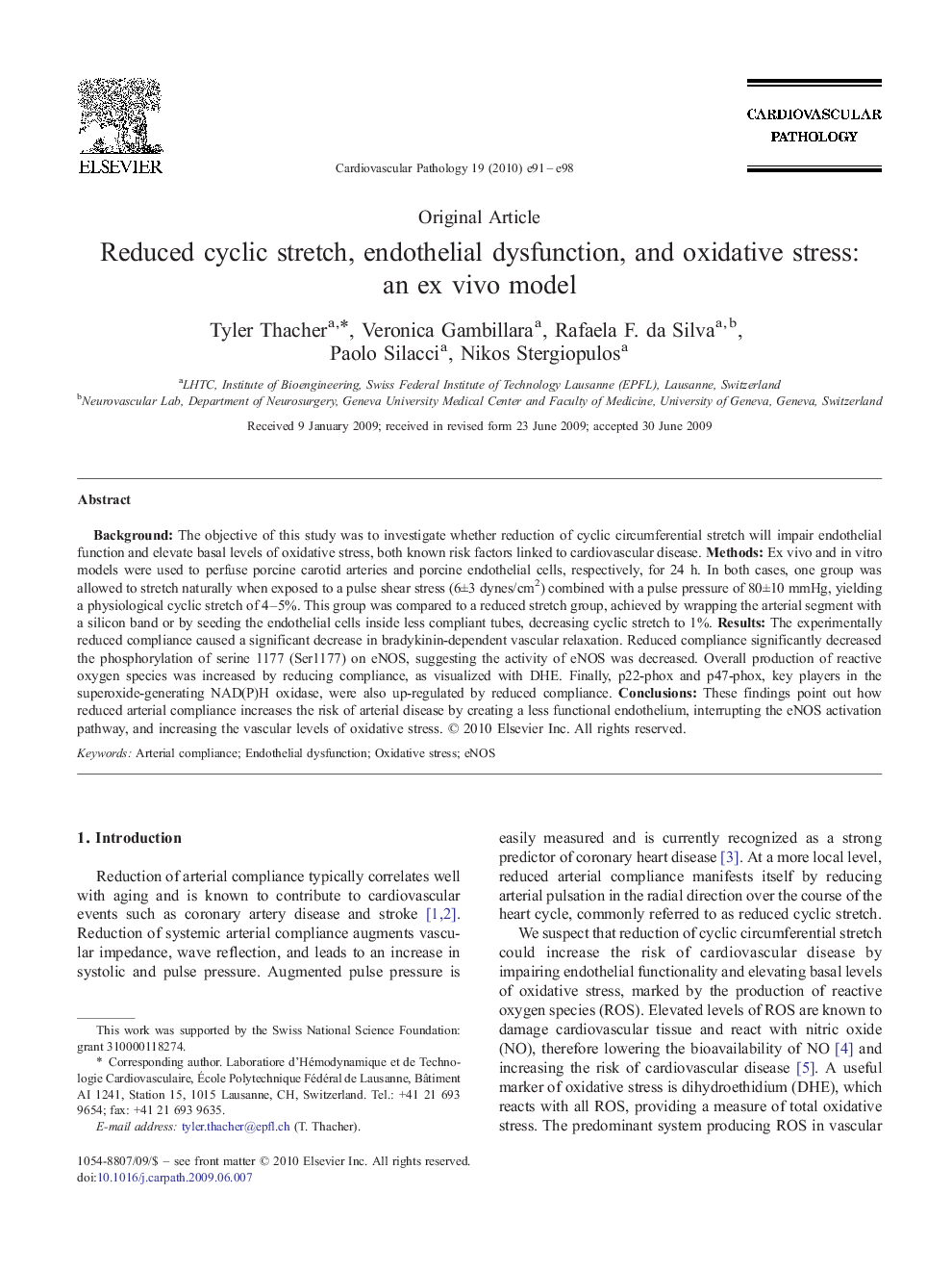 Reduced cyclic stretch, endothelial dysfunction, and oxidative stress: an ex vivo model 