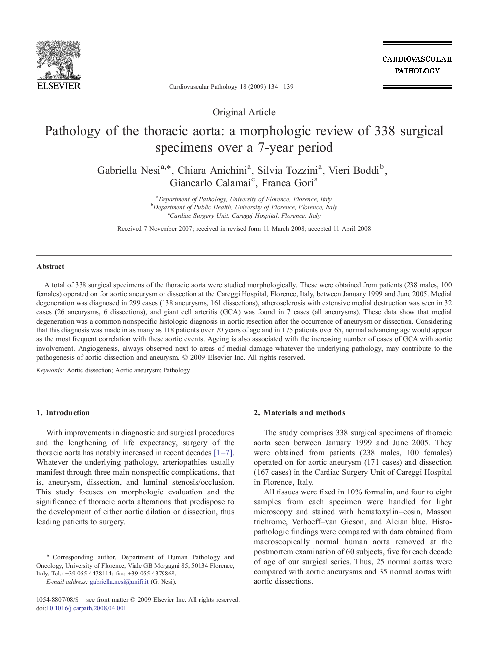 Pathology of the thoracic aorta: a morphologic review of 338 surgical specimens over a 7-year period