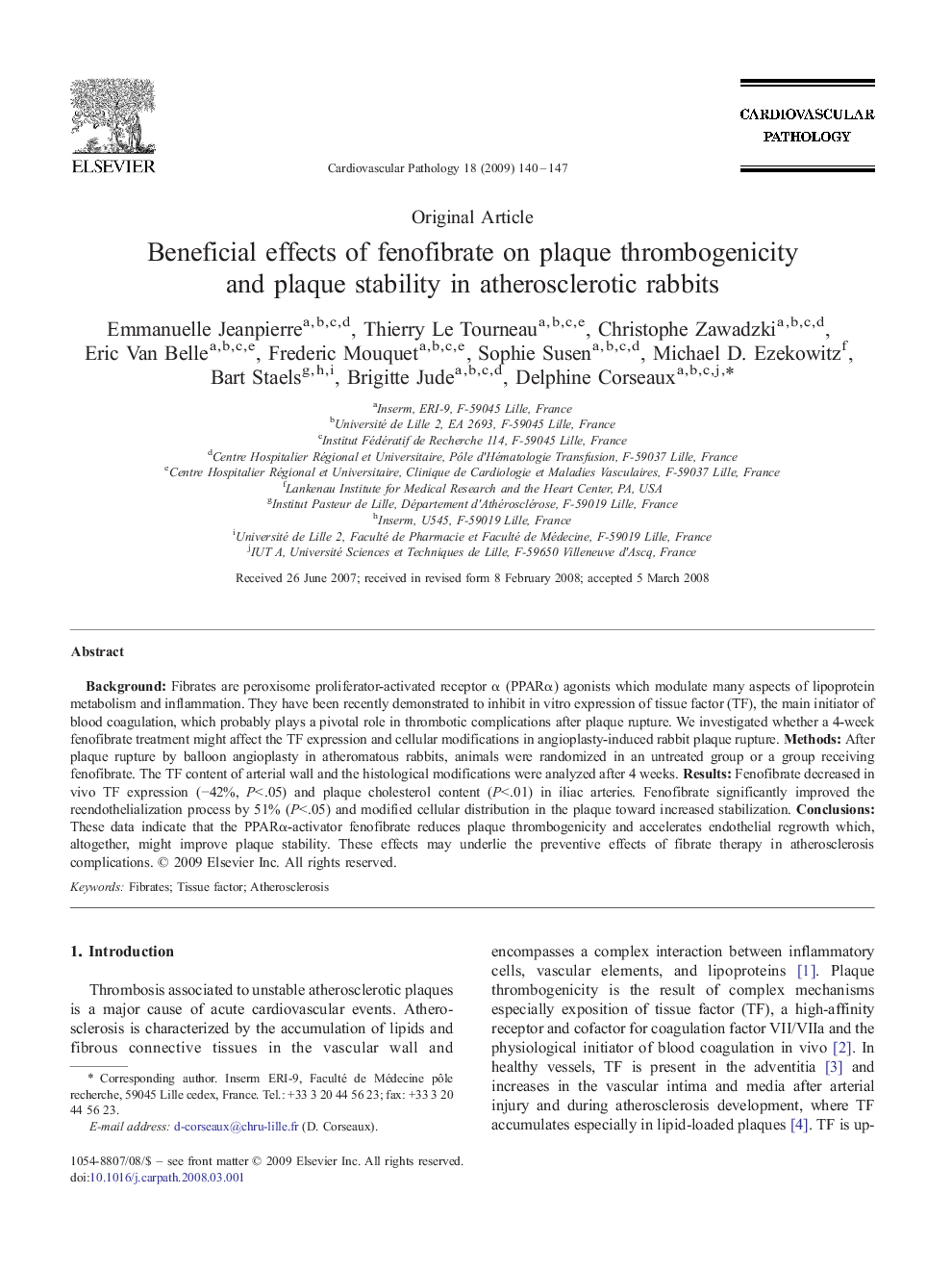 Beneficial effects of fenofibrate on plaque thrombogenicity and plaque stability in atherosclerotic rabbits