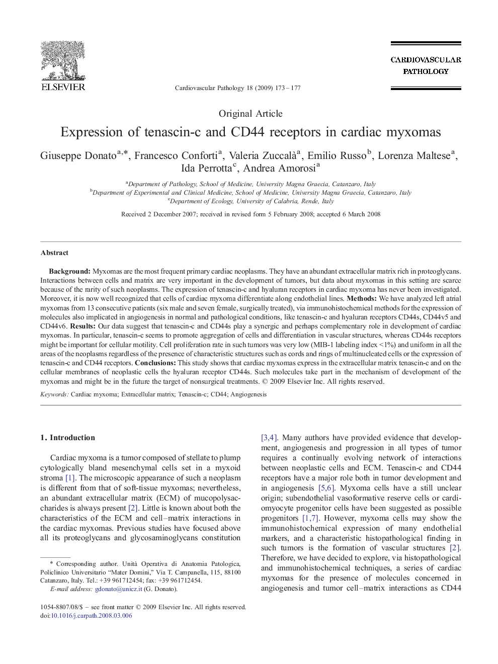 Expression of tenascin-c and CD44 receptors in cardiac myxomas