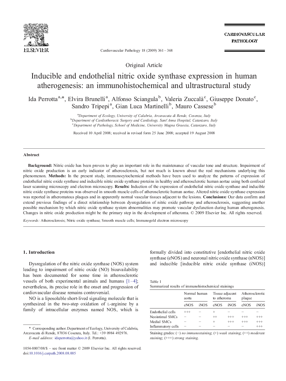 Inducible and endothelial nitric oxide synthase expression in human atherogenesis: an immunohistochemical and ultrastructural study